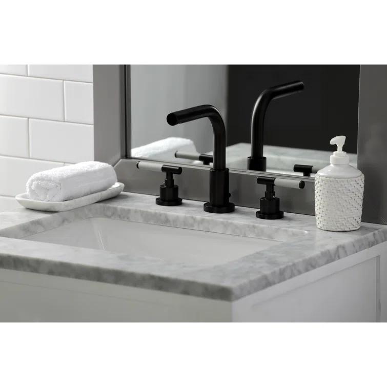 Kingston Brass Kaiser Two-Handle 3-Hole Deck Mount Widespread Bathroom Faucet with Brass Pop-Up Drain