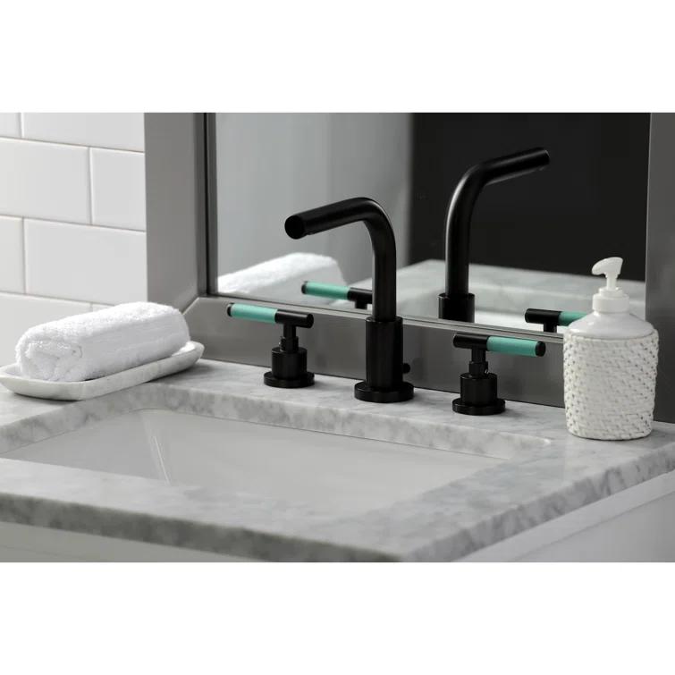 Kingston Brass Kaiser Two-Handle 3-Hole Deck Mount Widespread Bathroom Faucet with Brass Pop-Up Drain
