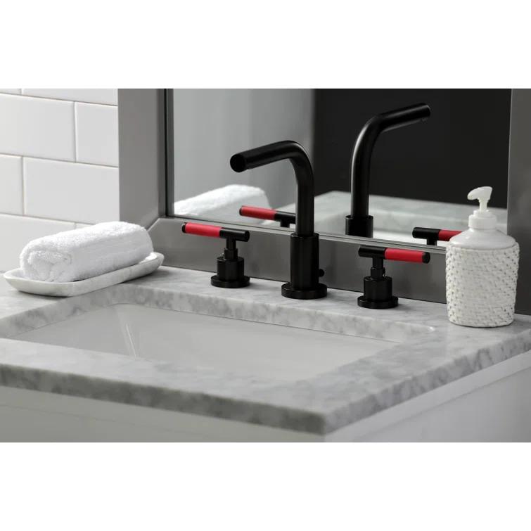Kingston Brass Kaiser Two-Handle 3-Hole Deck Mount Widespread Bathroom Faucet with Brass Pop-Up Drain
