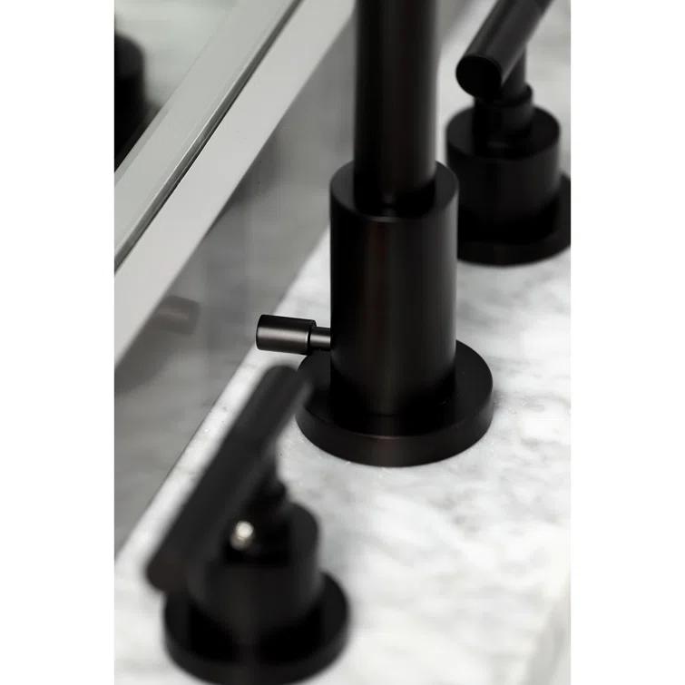 Kingston Brass Kaiser Two-Handle 3-Hole Deck Mount Widespread Bathroom Faucet with Brass Pop-Up Drain