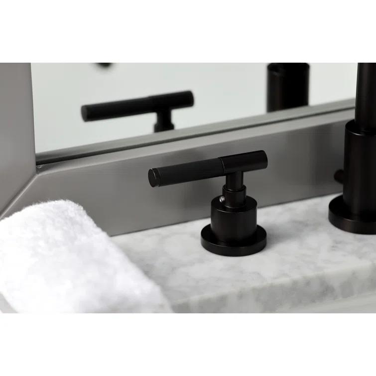 Kingston Brass Kaiser Two-Handle 3-Hole Deck Mount Widespread Bathroom Faucet with Brass Pop-Up Drain