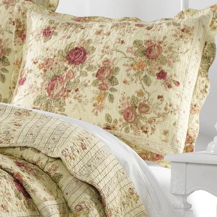 Antique Rose Cotton Reversible Quilt Set