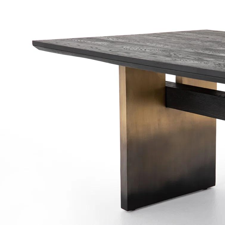 Brennan Rectangular Black Oak Dining Table with Ombre Brass Base