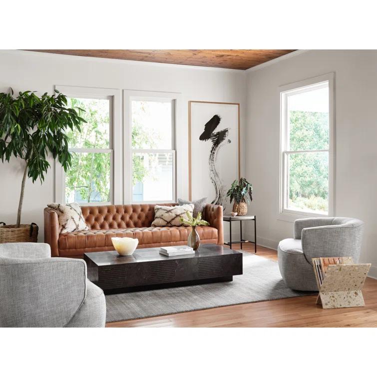 Masera 60'' Jet Black Oak Rectangular Coffee Table with Bluestone Top