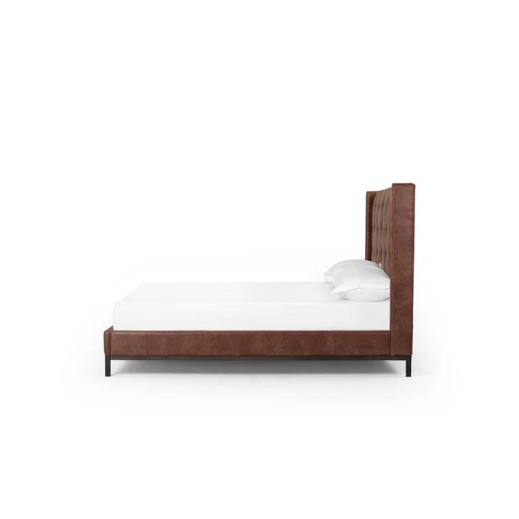 Elegance King-Size Gunmetal Iron Frame Bed with Vintage Tobacco Faux Leather