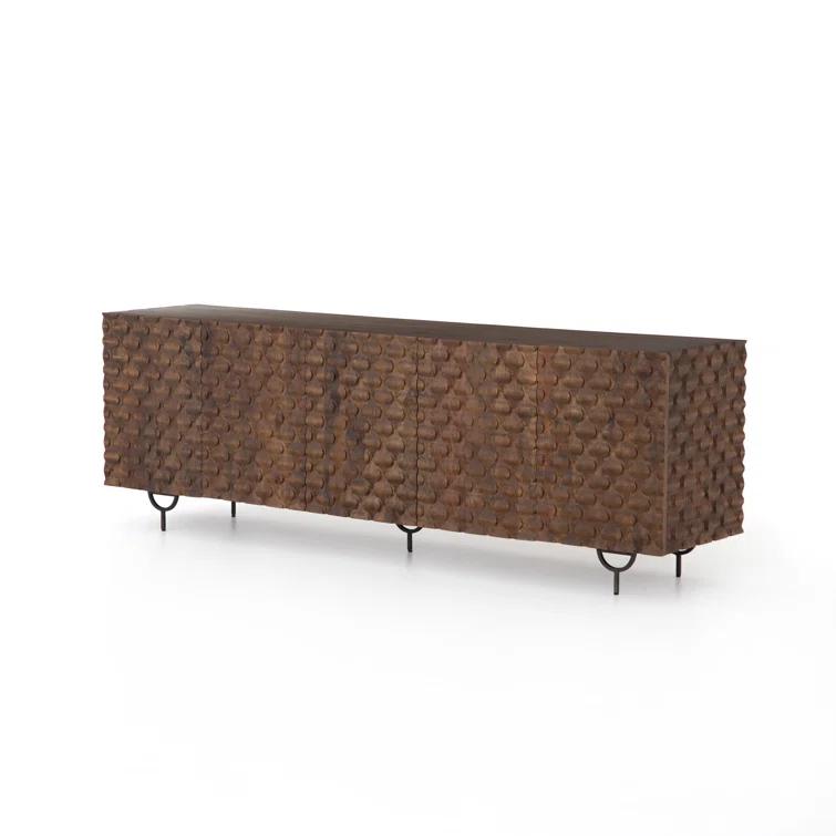 Antique Brown Mango Wood Media Console with Iron Legs