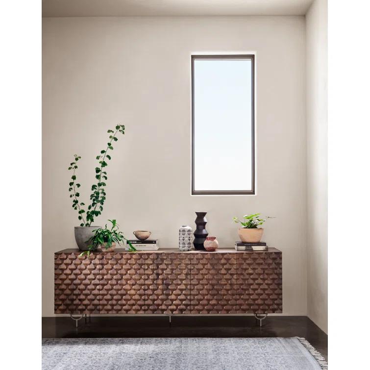 Antique Brown Mango Wood Media Console with Iron Legs