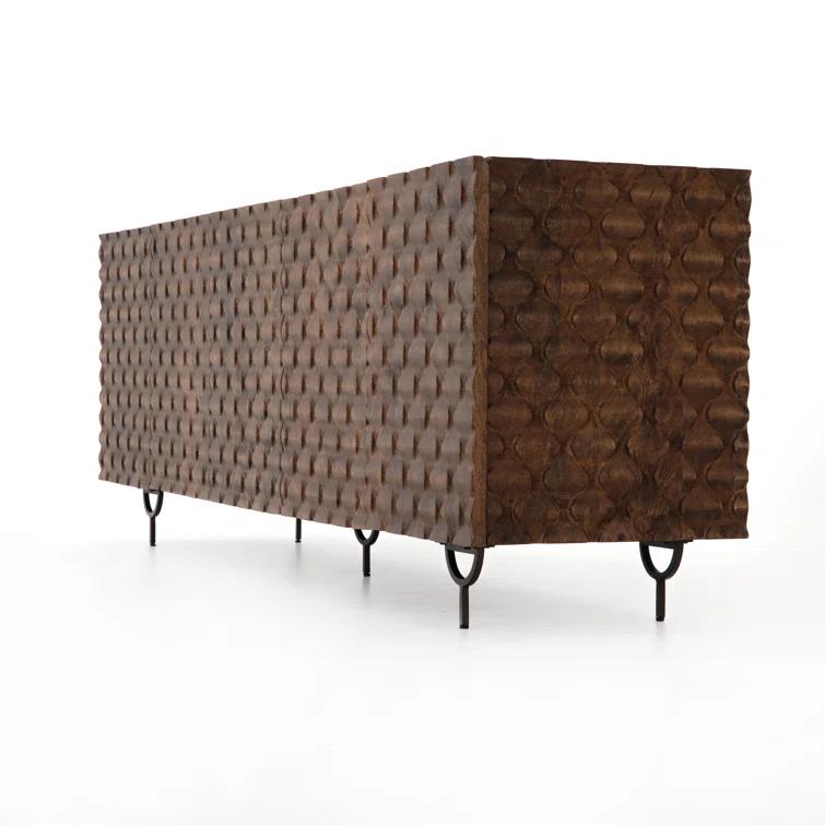 Antique Brown Mango Wood Media Console with Iron Legs