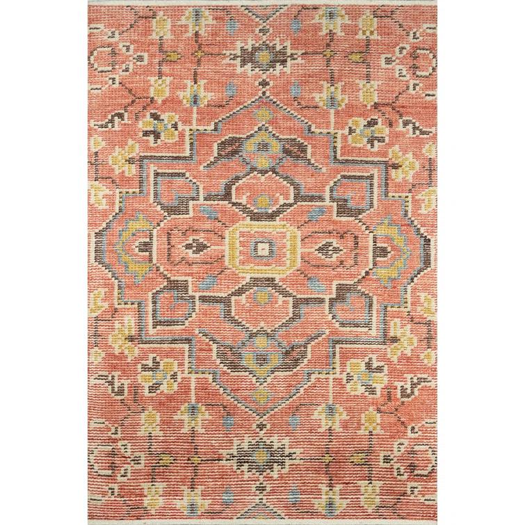 Momeni 9'x12' Ophelia Medallion Handknotted Area Rug Red: Wool & Cotton, Low Pile, Classic Rectangle, Indoor Use