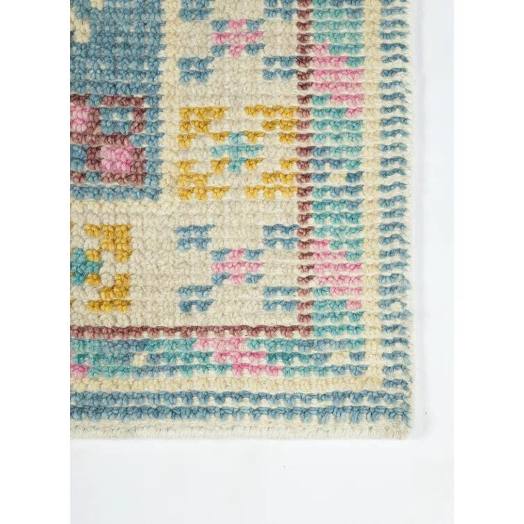 2'x3' Ophelia Accent Rug Ivory/Aqua Green - Momeni: Handmade Wool & Cotton, Bohemian Geometric, Medium Pile Rug