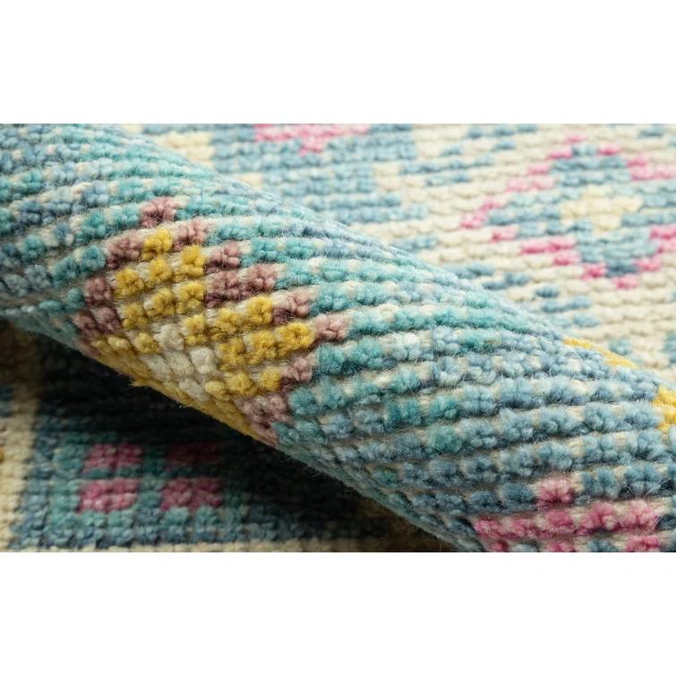 2'x3' Ophelia Accent Rug Ivory/Aqua Green - Momeni: Handmade Wool & Cotton, Bohemian Geometric, Medium Pile Rug