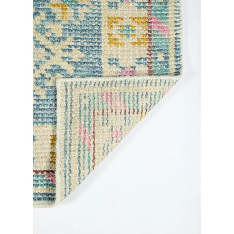 2'x3' Ophelia Accent Rug Ivory/Aqua Green - Momeni: Handmade Wool & Cotton, Bohemian Geometric, Medium Pile Rug