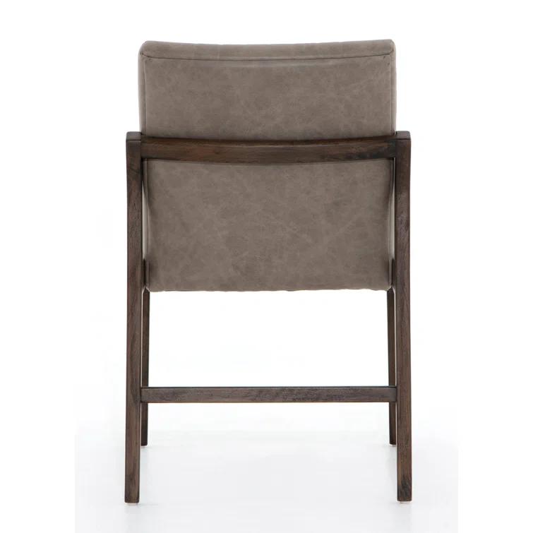 Alice Gray Top-Grain Leather Upholstered Dining Chair with Beech Wood Legs