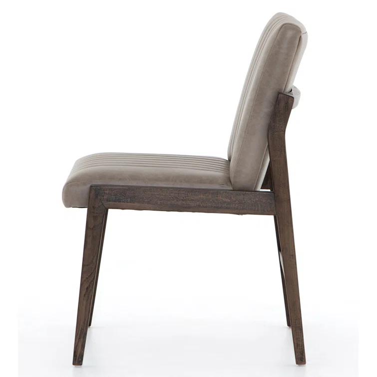 Alice Gray Top-Grain Leather Upholstered Dining Chair with Beech Wood Legs