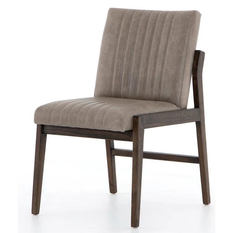Alice Gray Top-Grain Leather Upholstered Dining Chair with Beech Wood Legs