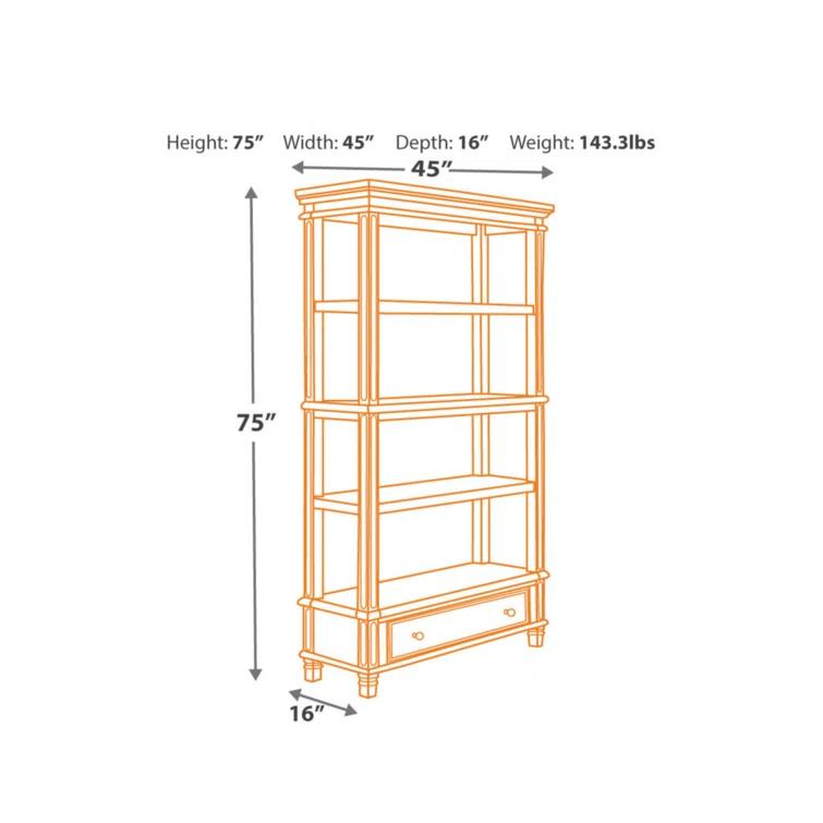 75" Realyn Bookshelf - Signature Design by Ashley: Cottage Style, Antiqued Two-Tone Finish, Open Shelves