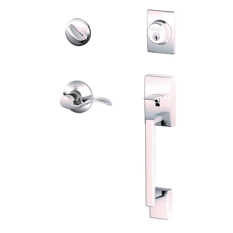 Bright Chrome Single Cylinder Handleset with Accent Lever