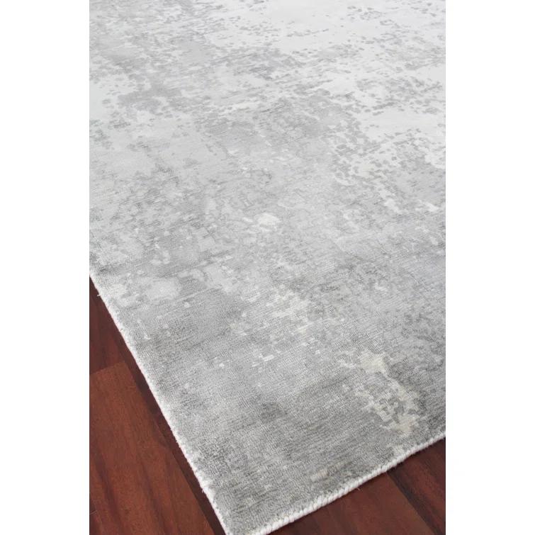 Handmade Rectangular Gray Abstract Wool and Viscose Rug, 8' x 10'
