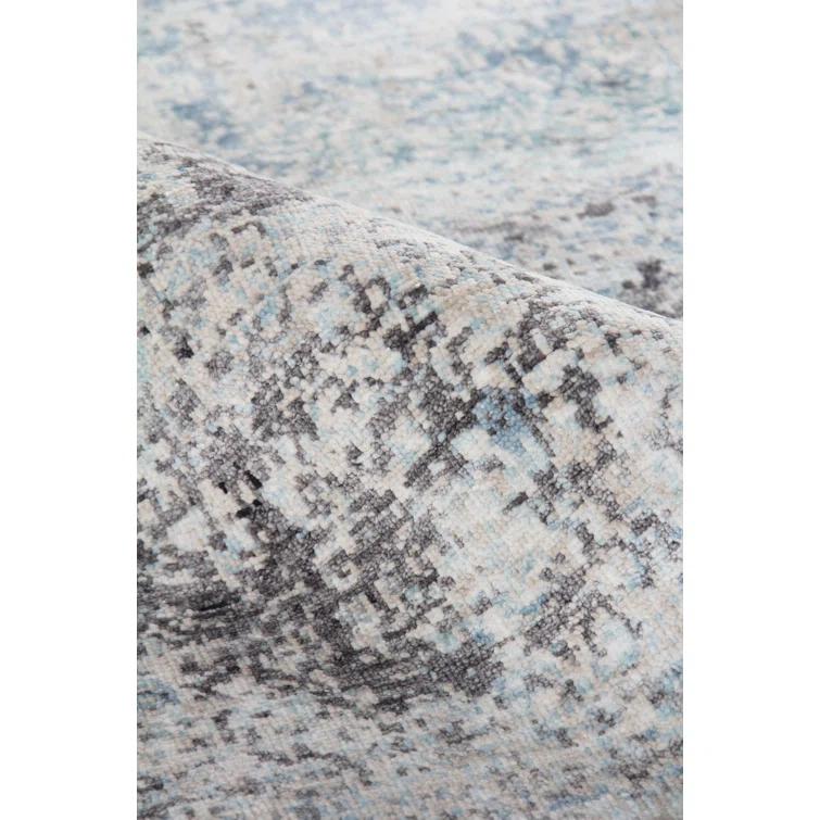 Hand-Knotted Ivory and Dark Gray Silk Abstract Rug