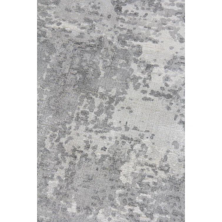 Handmade Rectangular Gray Abstract Wool and Viscose Rug, 8' x 10'