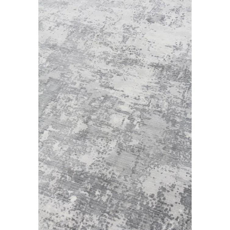 Handmade Rectangular Gray Abstract Wool and Viscose Rug, 8' x 10'