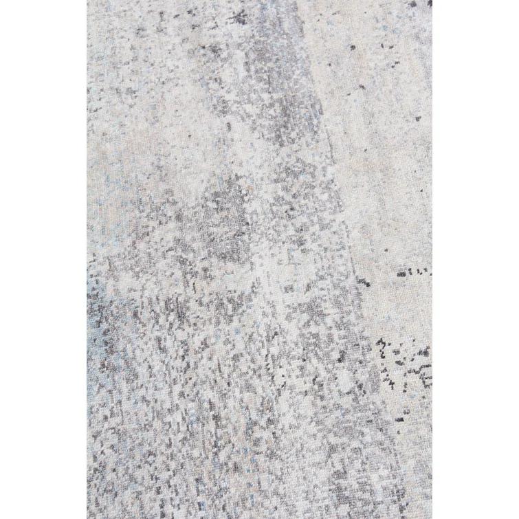 Hand-Knotted Ivory and Dark Gray Silk Abstract Rug