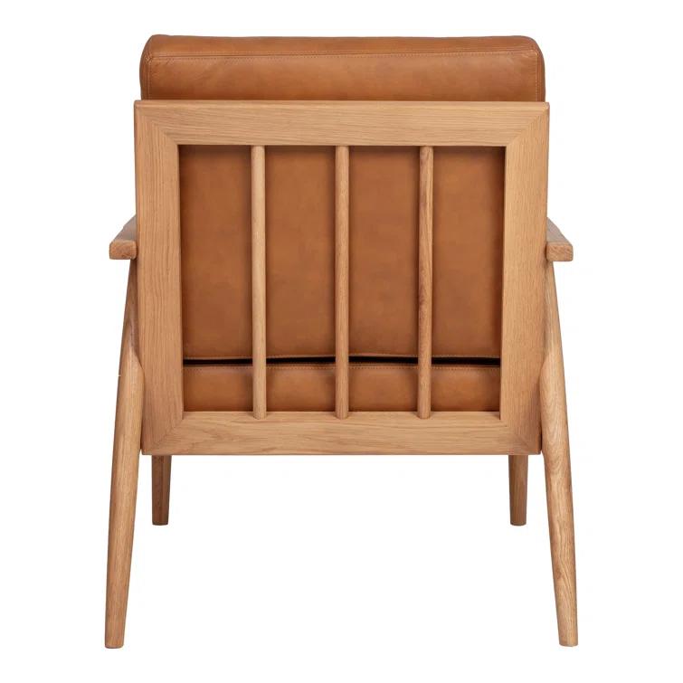 Harper Brown Leather and Oak Barrel Accent Chair