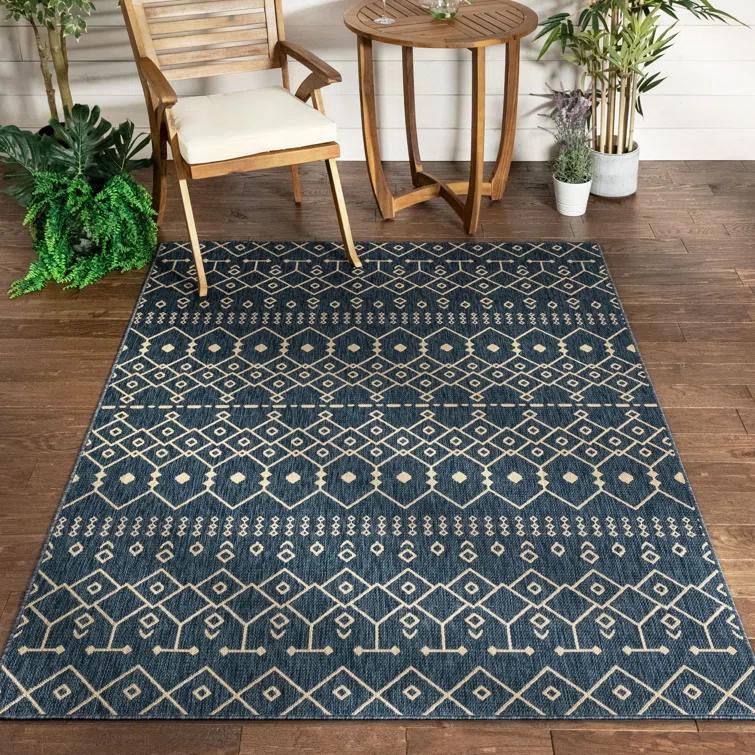 Marshanna Nord Trellis Blue Indoor/Outdoor Flat-Weave Area Rug