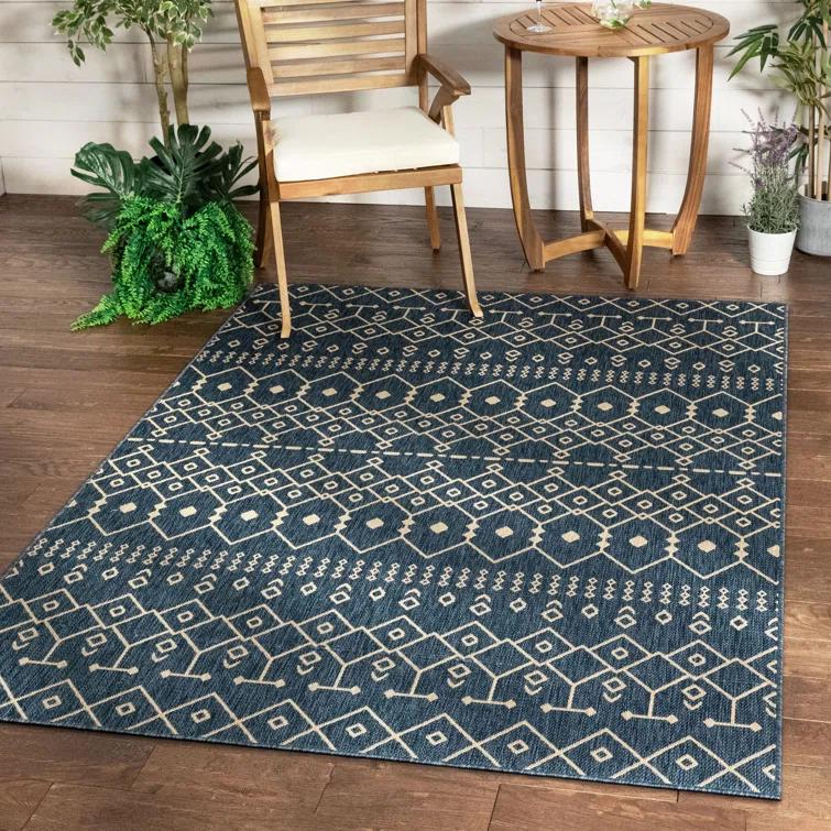 Marshanna Nord Trellis Blue Indoor/Outdoor Flat-Weave Area Rug