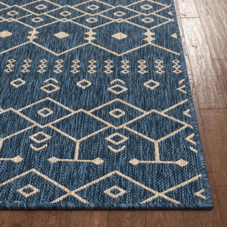 Marshanna Nord Trellis Blue Indoor/Outdoor Flat-Weave Area Rug