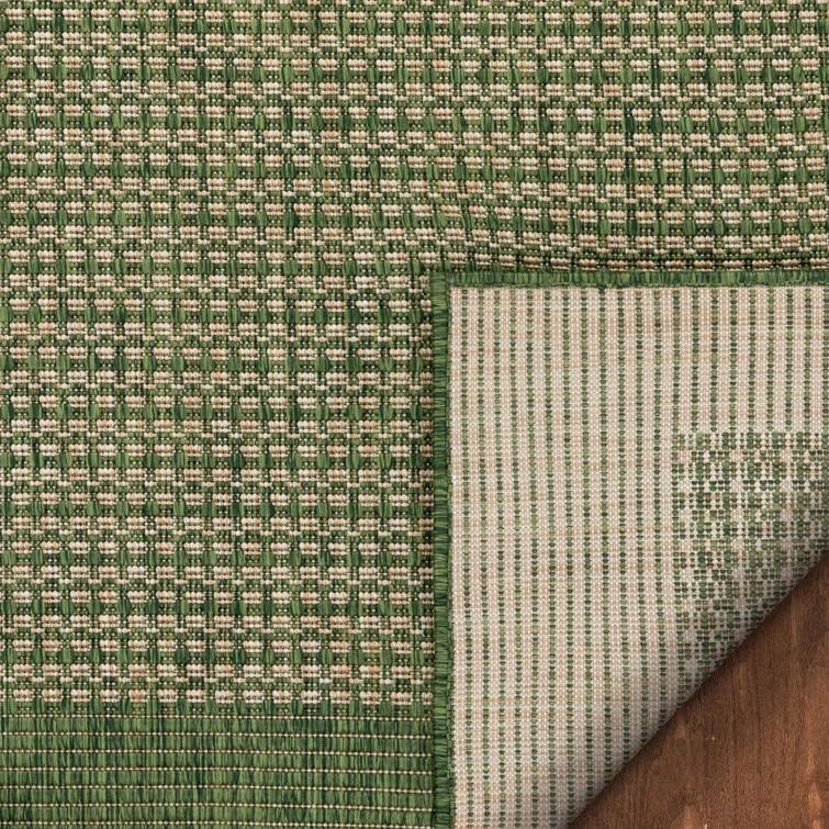 Marshanna Odin Solid Striped Border Indoor Outdoor Green Flatweave Rug