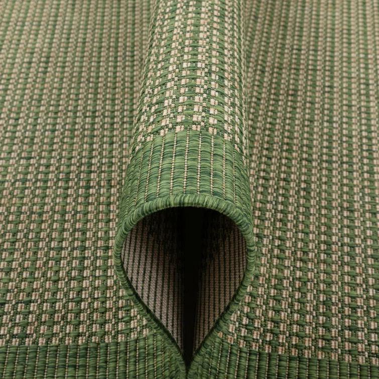 Marshanna Odin Solid Striped Border Indoor Outdoor Green Flatweave Rug
