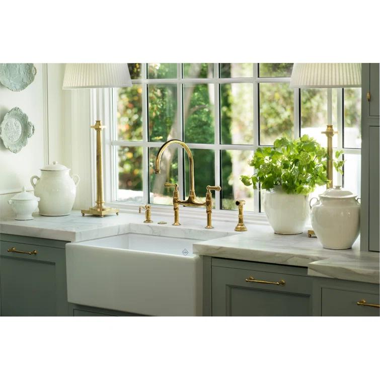 Perrin & Rowe U.4719L-ULB-2 Georgian Era Bridge Kitchen Faucet With Side Spray