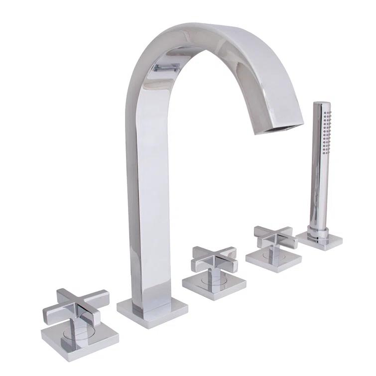 Lura Triple Handle Deck Mounted Roman Tub Faucet with Handshower