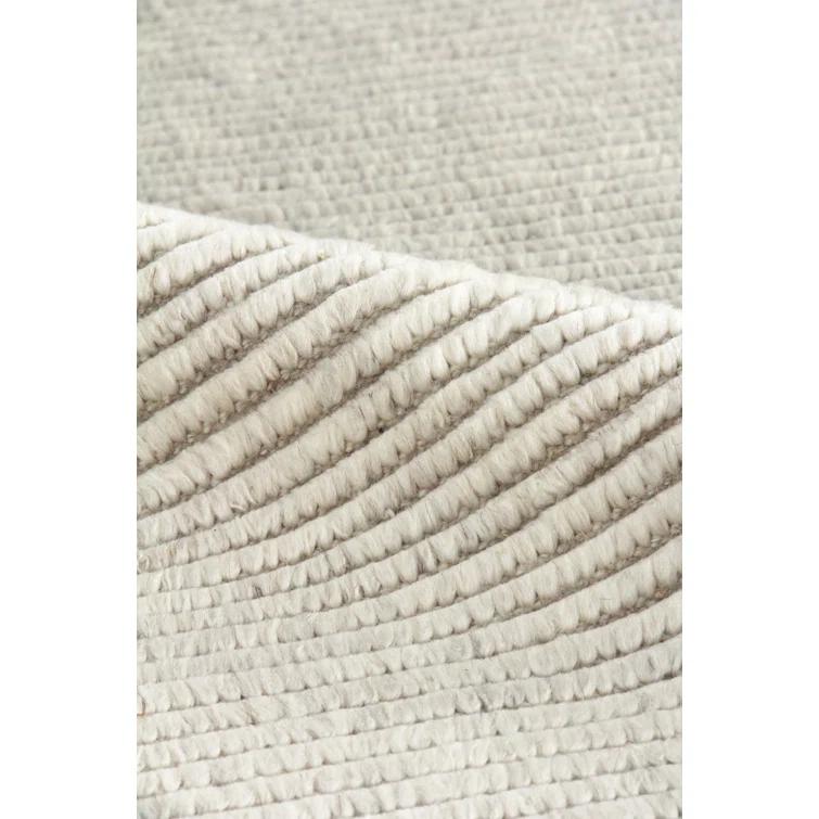 Kaza Striped Hand-Knotted Wool White/Ivory Area Rug