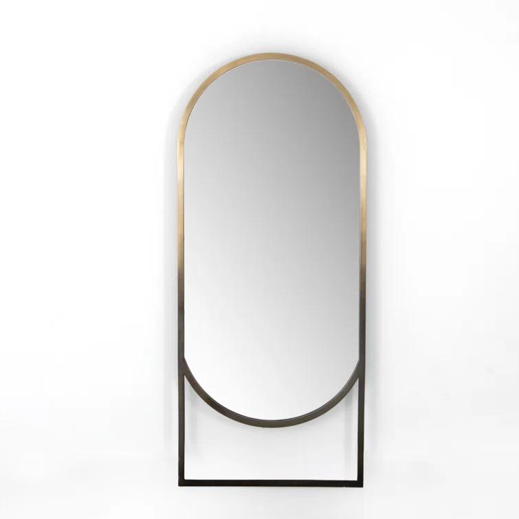 Arched Ombre Brass Rectangular Floor Mirror