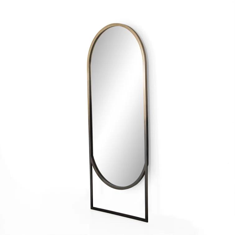 Arched Ombre Brass Rectangular Floor Mirror