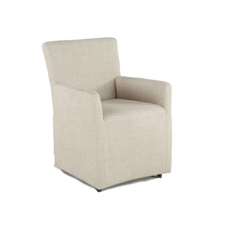 Lily Off-White Linen Upholstered Dining Chair with Casters
