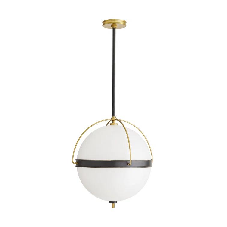 Opal Glass Globe Pendant with Antique Brass Piping 19"