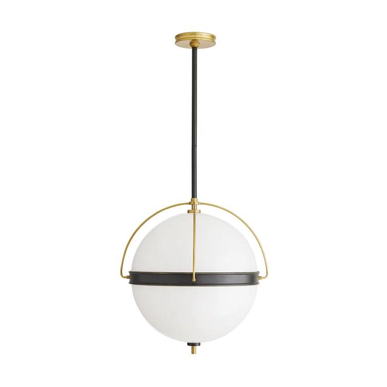 Opal Glass Globe Pendant with Antique Brass Piping 19"