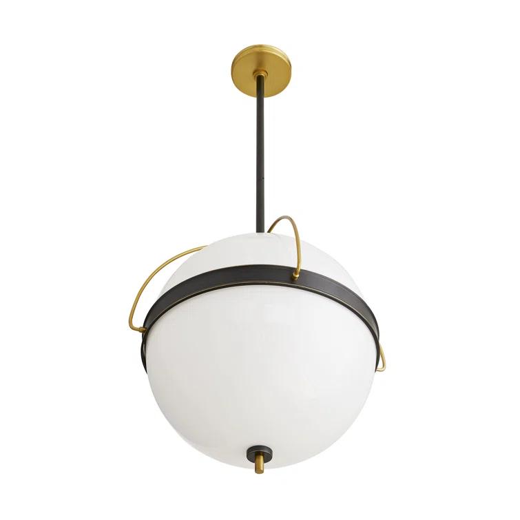 Opal Glass Globe Pendant with Antique Brass Piping 19"