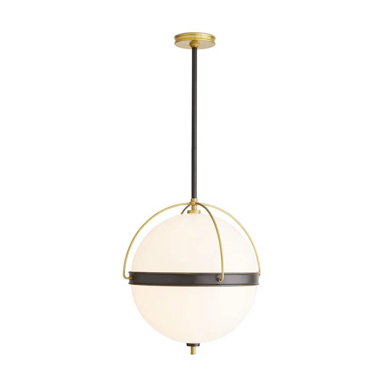 Opal Glass Globe Pendant with Antique Brass Piping 19"