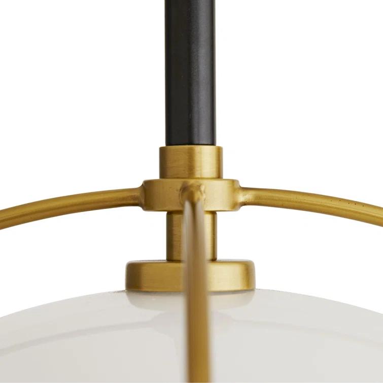 Opal Glass Globe Pendant with Antique Brass Piping 19"