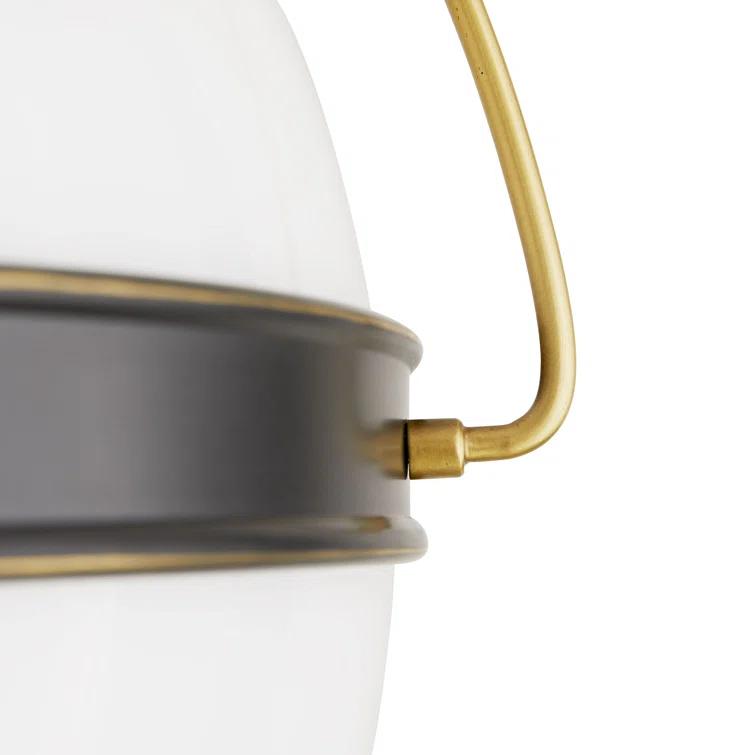 Opal Glass Globe Pendant with Antique Brass Piping 19"
