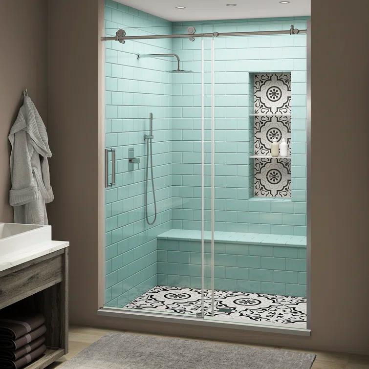 Coraline XL 44 - 48 in. x 80 in. Frameless Sliding Shower Door with StarCast Clear Glass in Polished Chrome Right Hand