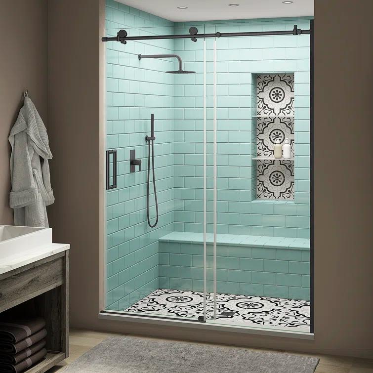 Coraline XL 44" W x 80" H Single Sliding Frameless Shower Door