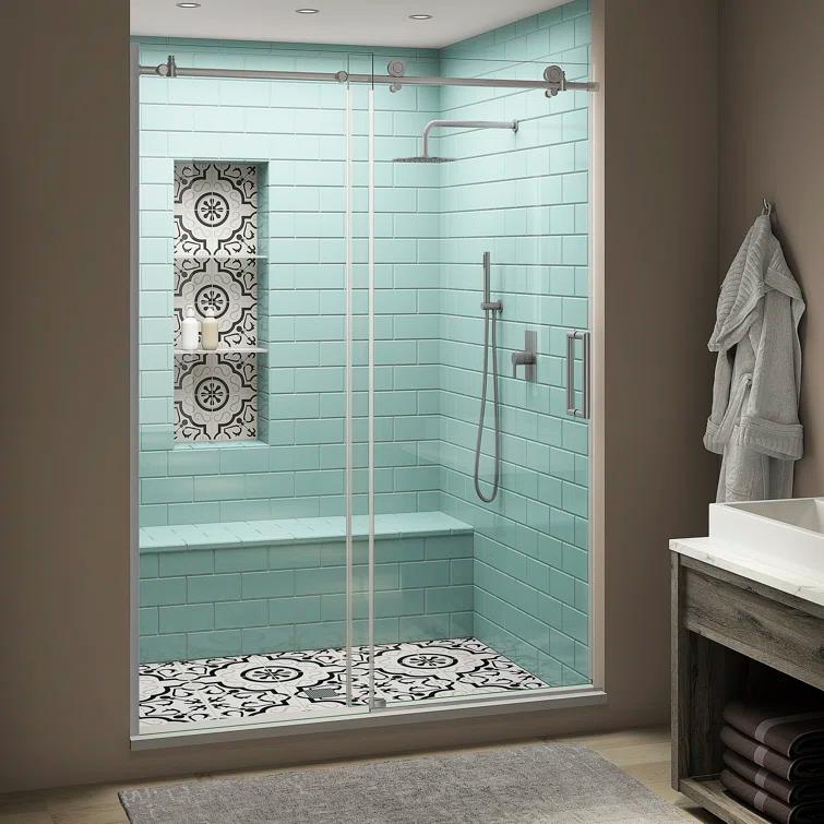 Coraline XL 48 - 52 in. x 80 in. Frameless Sliding Shower Door with StarCast Clear Glass in Stainless Steel Right Hand