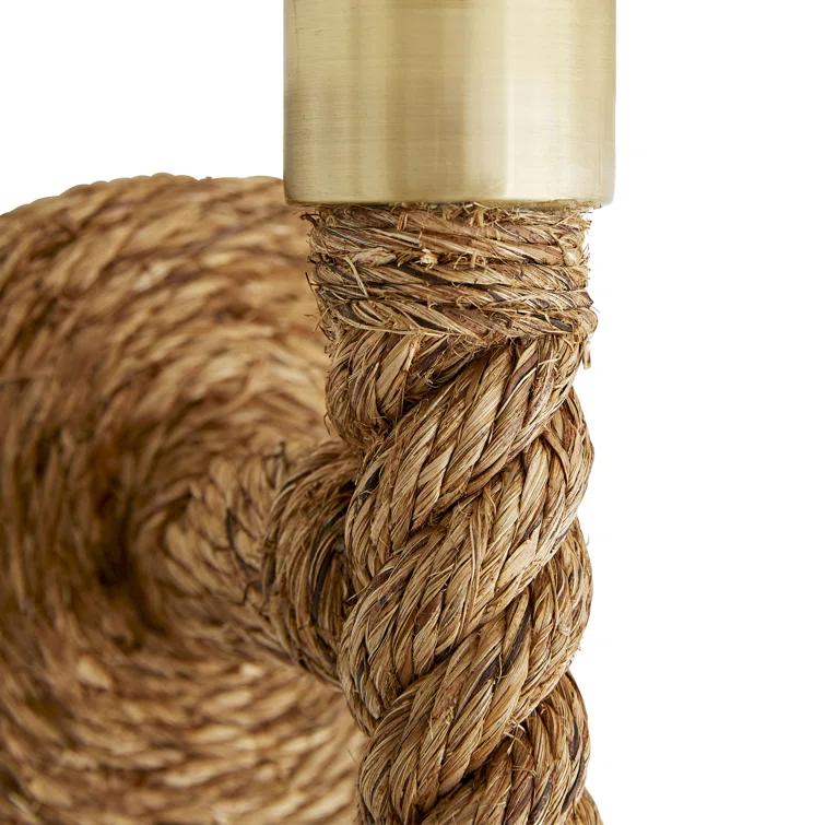 Douglas 19" Coastal Brass & Jute Wall Sconce with Off-White Linen Shade