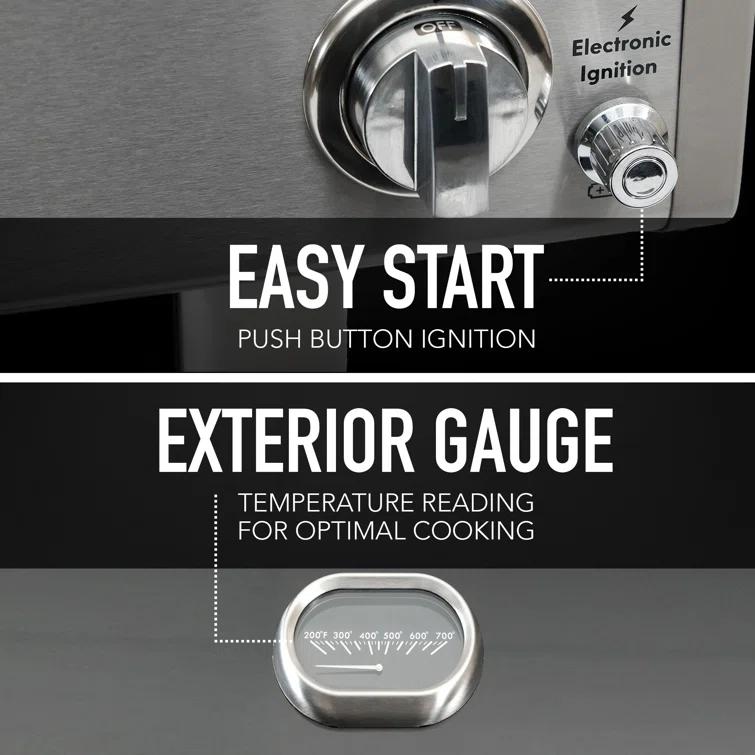 Kenmore 3-Burner Propane Gas Grill with Foldable Side Tables for Outdoor BBQ