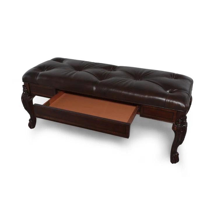 A.R.T. Old World Genuine Leather Upholstered Storage Bench
